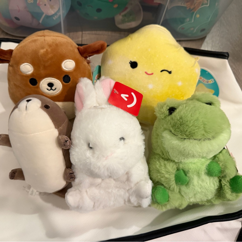 Plush Animal Toy Set - White, Brown, Green